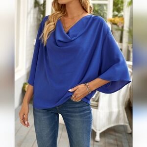 #1454 Royal blue cowl neck blouse sz L